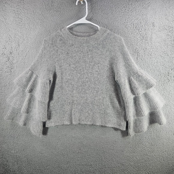 Endless Rose Sweaters - Endless Rose Gray Ruffle Tiered Bell Sleeve Angora Blend Knit Sweater‎ Womens M